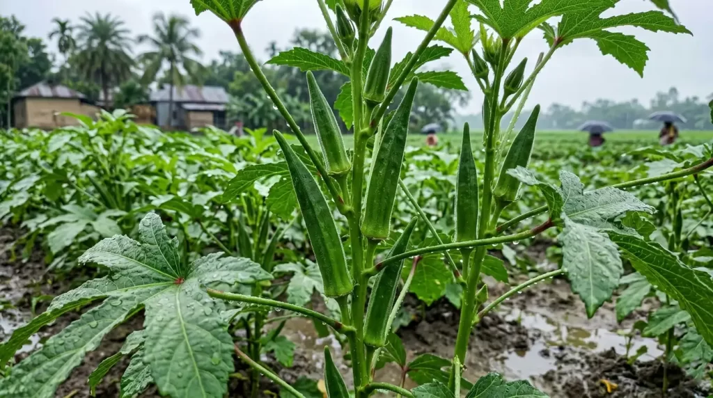 সবুজ ঢেঁড়স গাছ ও ফল, বর্ষাকালীন ক্ষেত